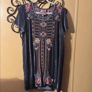 Embroidered Gray Johnny Was tunic dress